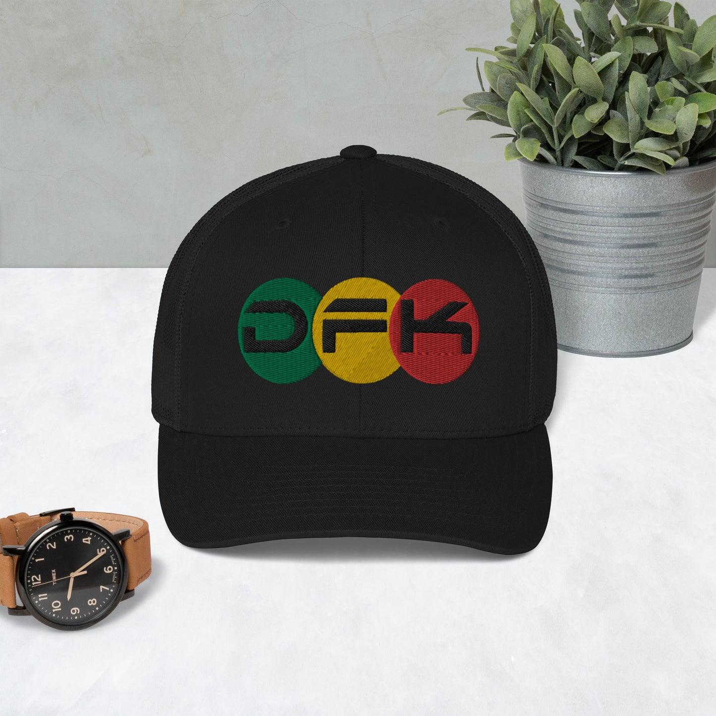 DFK (Rasta-Circles) Black Trucker Cap