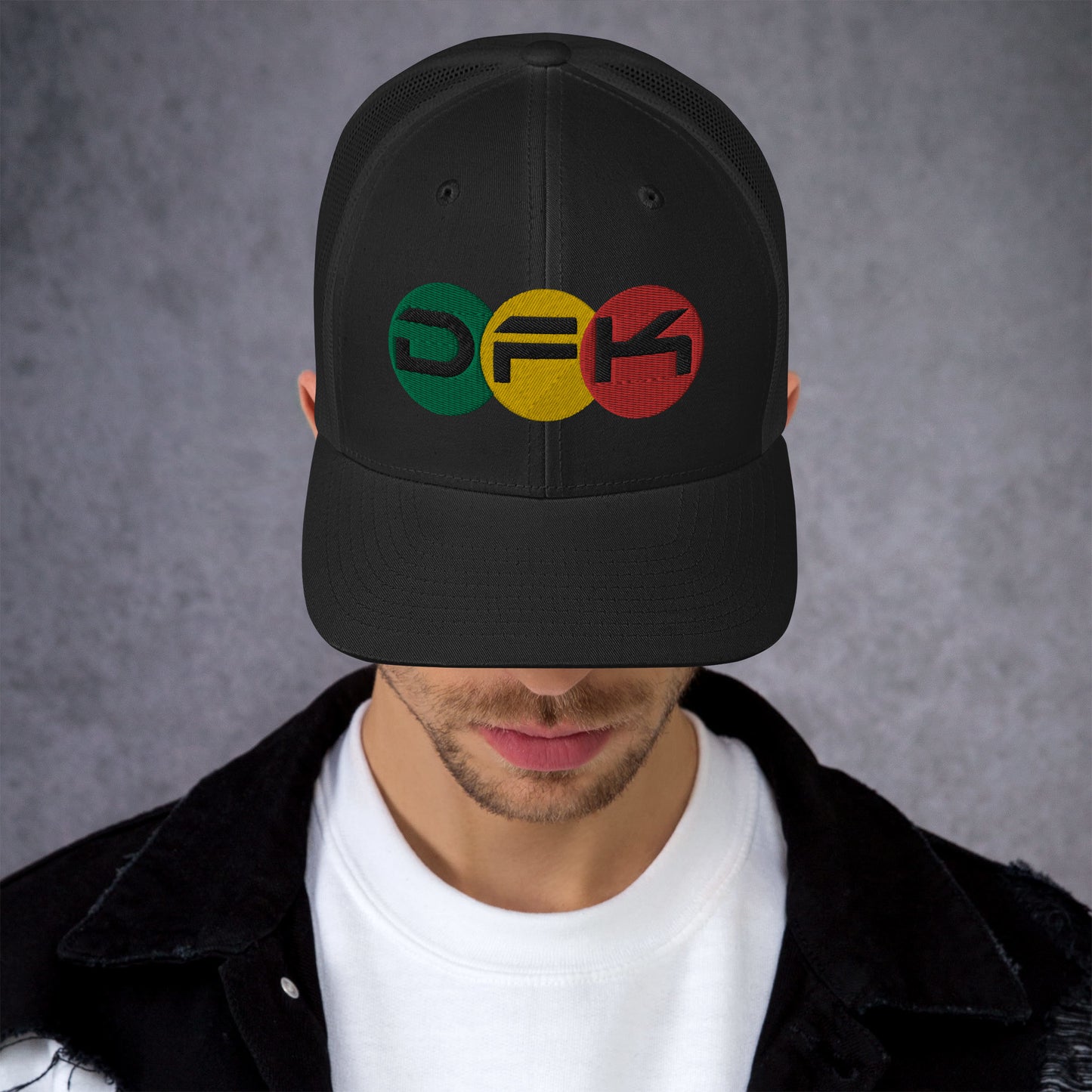 DFK (Rasta-Circles) Black Trucker Cap