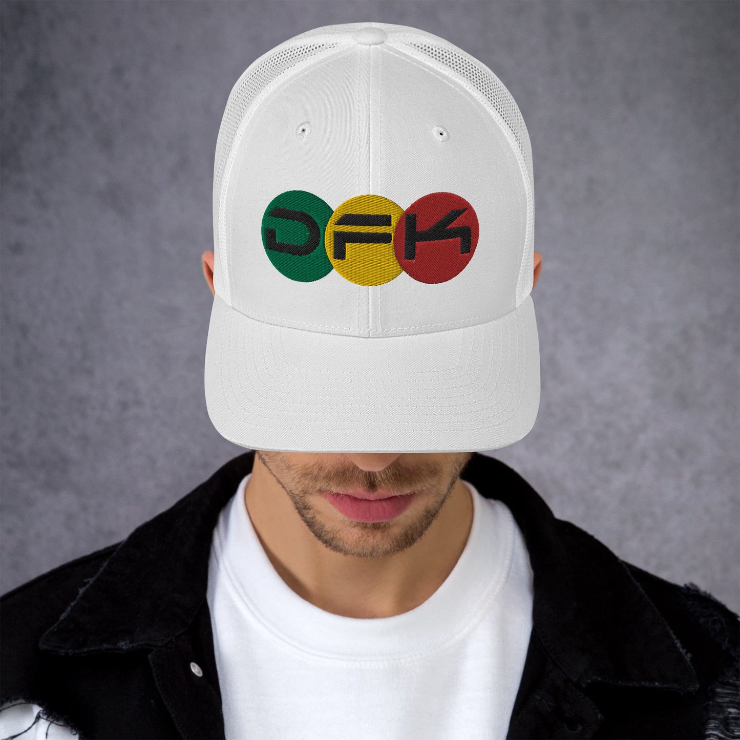 DFK (Rasta-Circles) White Trucker Cap